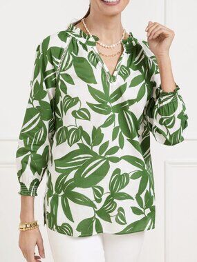 NWT Talbots Green White Lightweight Leaf Print Cotton Tunic M